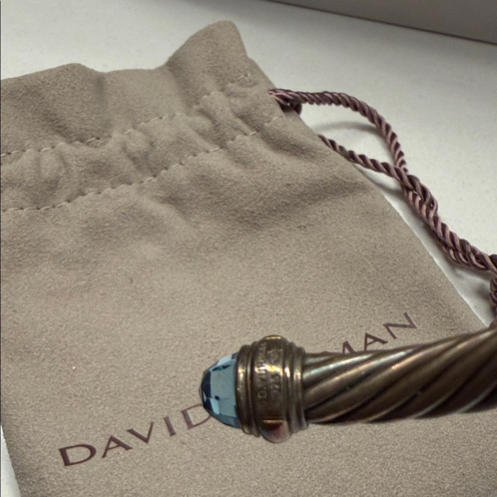 David Yurman Twisted Silver Bracelet with Blue Ends - Picture 3 of 5